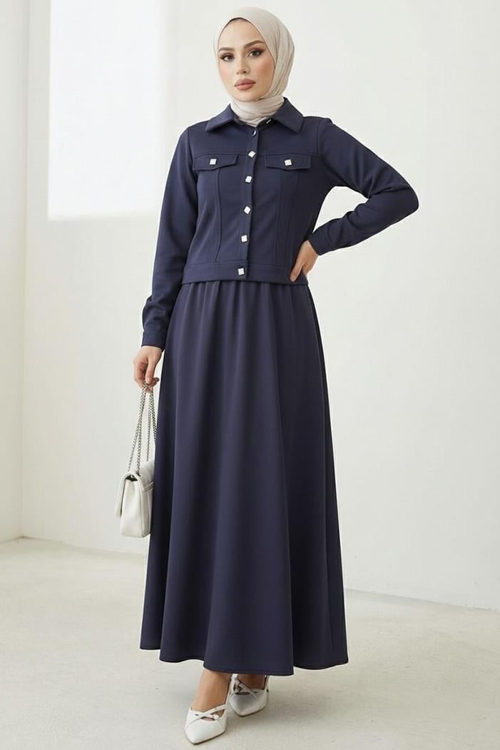 Ceket Etek Scuba İkili Takım 1614 - Lacivert