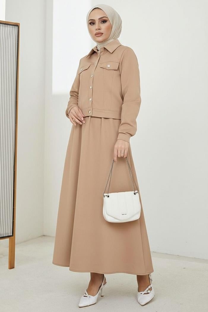 Ceket Etek Scuba İkili Takım 1614 - Taş