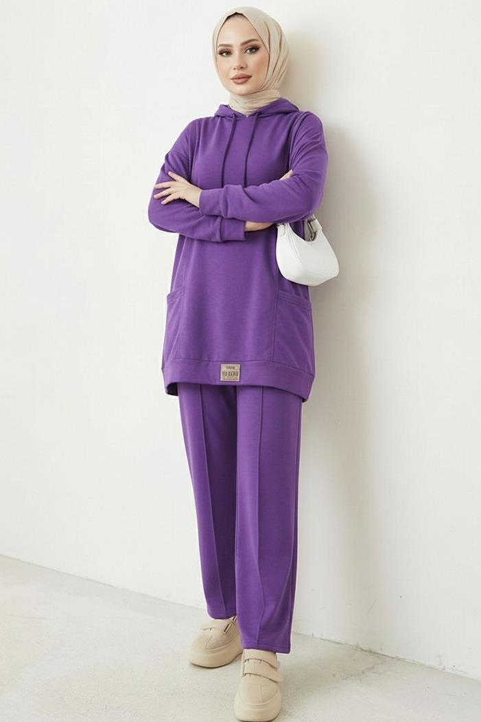 Çift Cepli Kapüşonlu İkili Takım 1668 - Mor