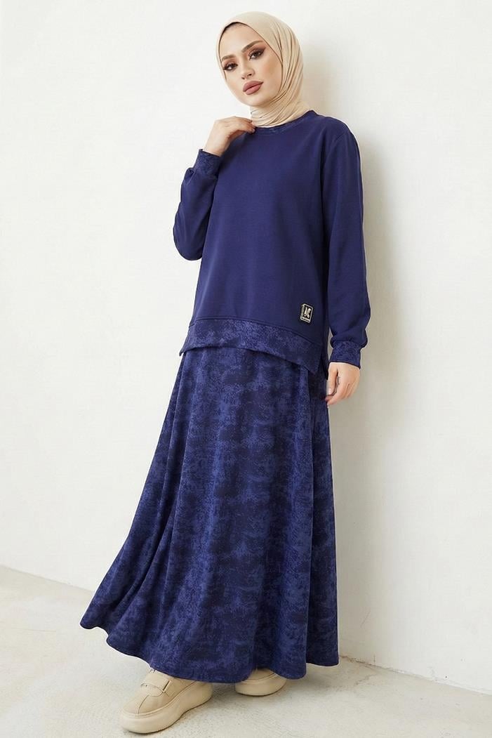 Desenli Oysho Tunik Etek İkili Takım 1675 - Lacivert