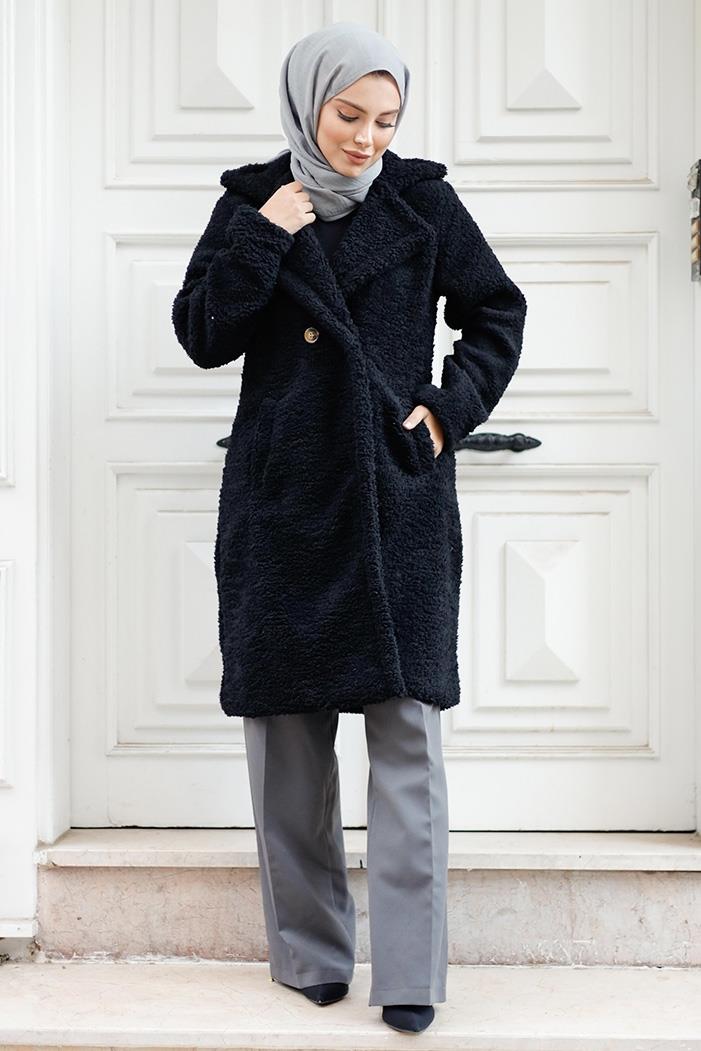 Duha Tesettür Peluş Kap 1218 - Siyah