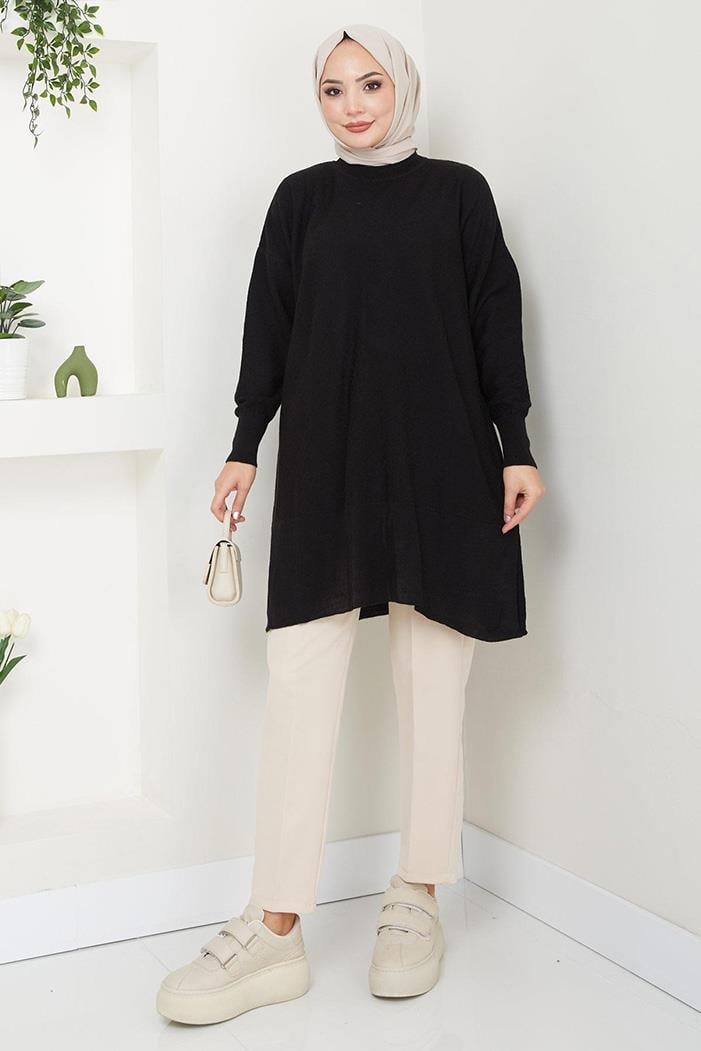 Ebrar Triko Tunik 1129 - Siyah