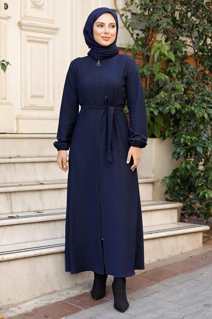 Edna Fermuarlı Tesettür Ferace 1265 - Lacivert