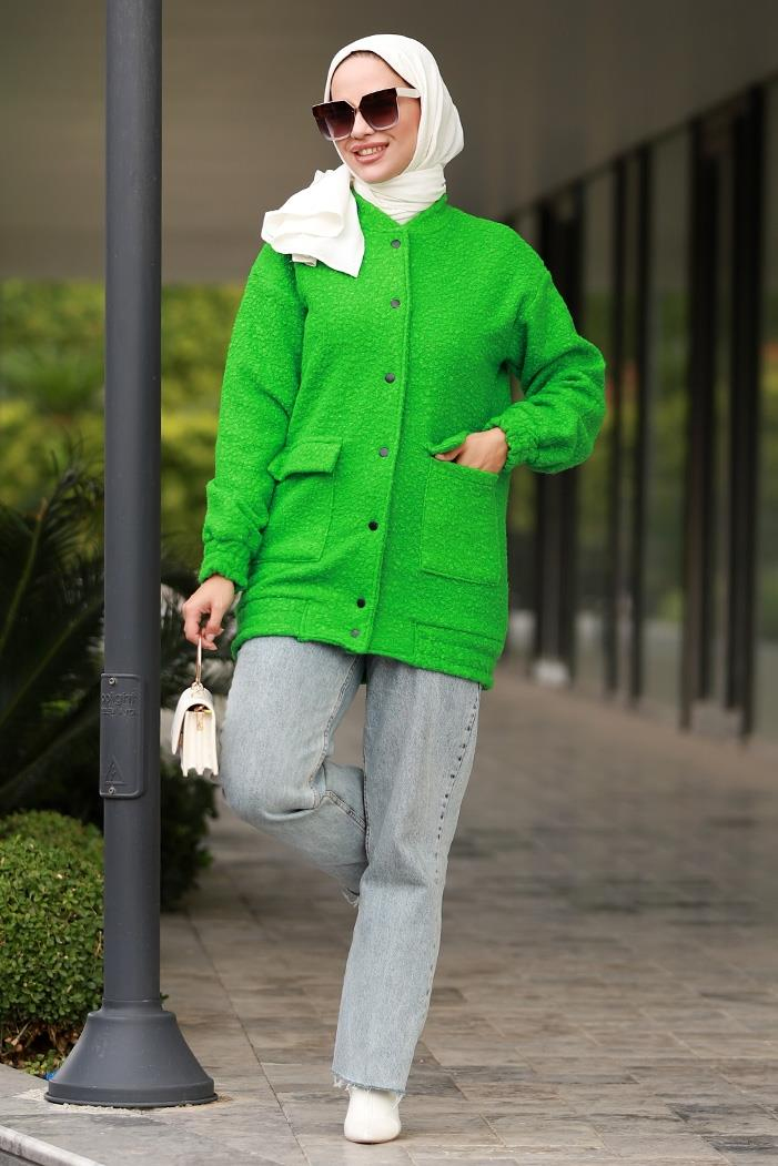 Elan Düğmeli Tesettür Kap 645 - Yeşil