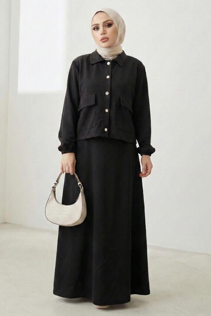 Elmina Ceket Elbise Scuba İkili Takım 1673 - Siyah