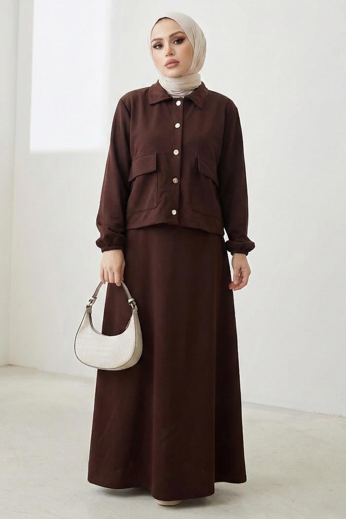 Elmina Ceket Elbise Scuba İkili Takım 1673 - Kahve