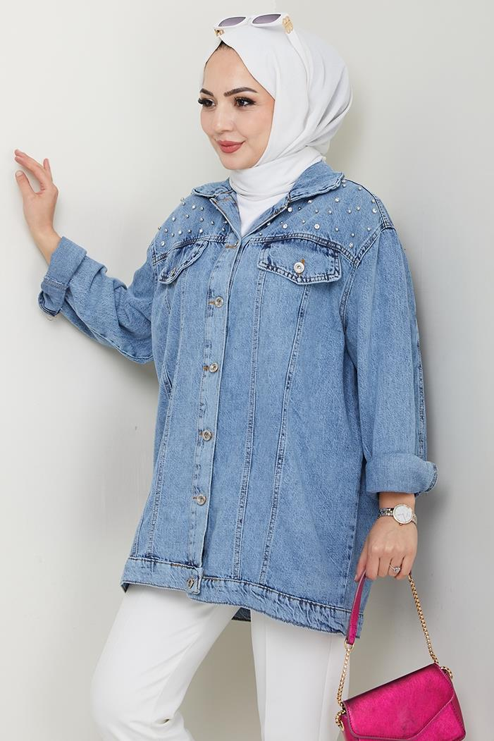 Elyez Taşlı Kot Ceket 1456 - Açık Mavi