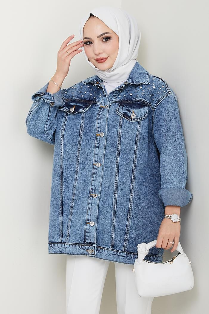 Elyez Taşlı Kot Ceket 1456 - Mavi