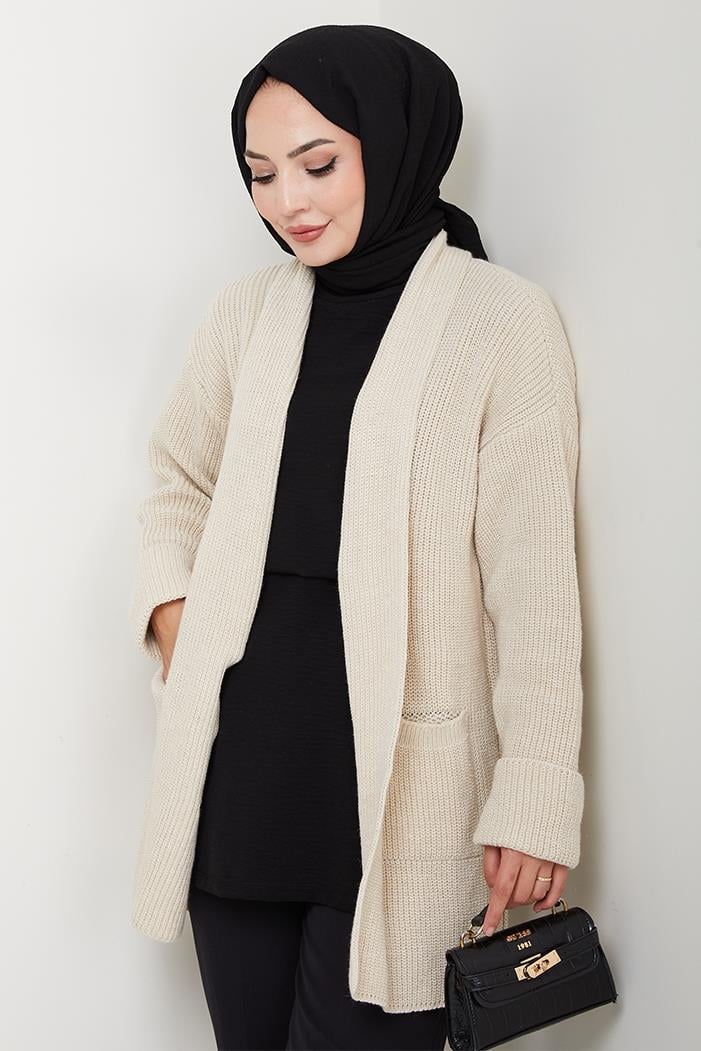 Enfil Şal Yaka Triko Hırka 1598 - Bej