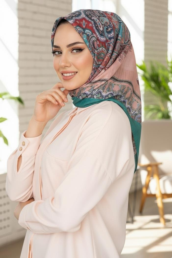 Evil Desenli Soft Eşarp 1177 - Pudra