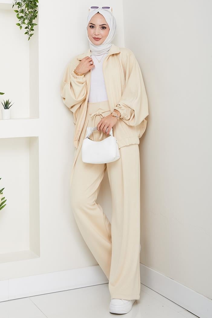 Fermuarlı Oversize Takım 1595 - Bej