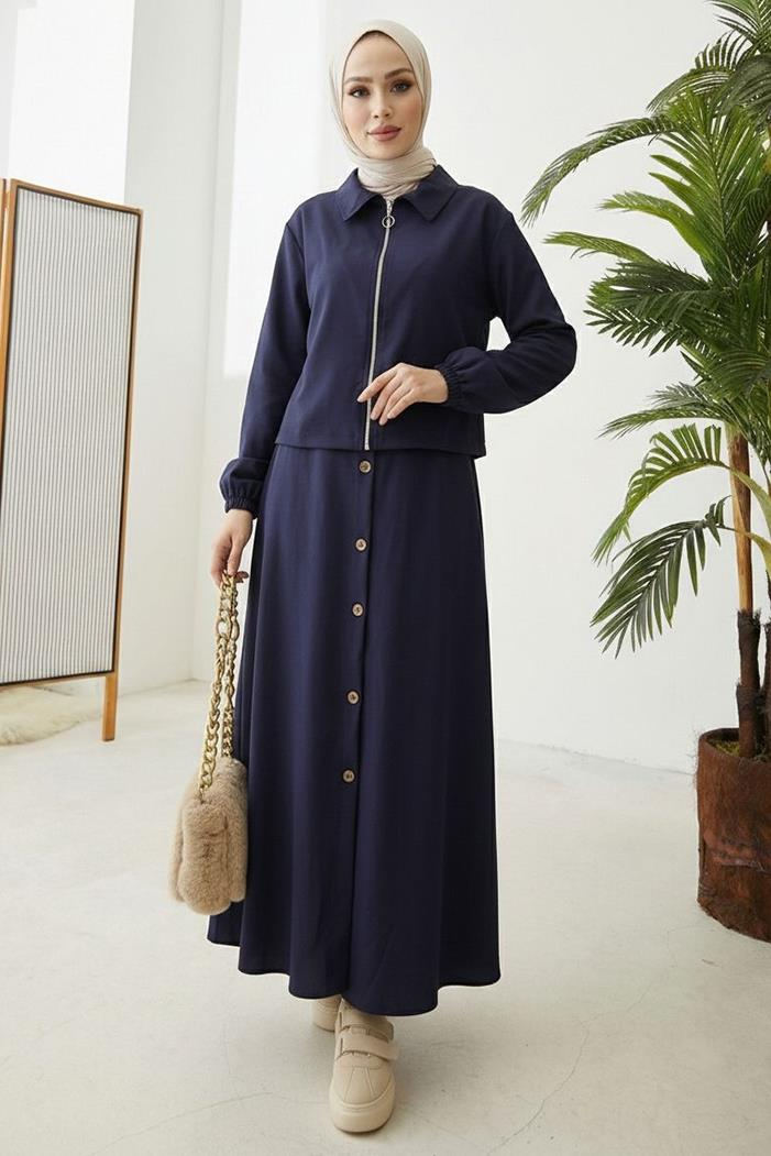 Fermuarlı Tunik Etek İkili Takım 1674 - Lacivert