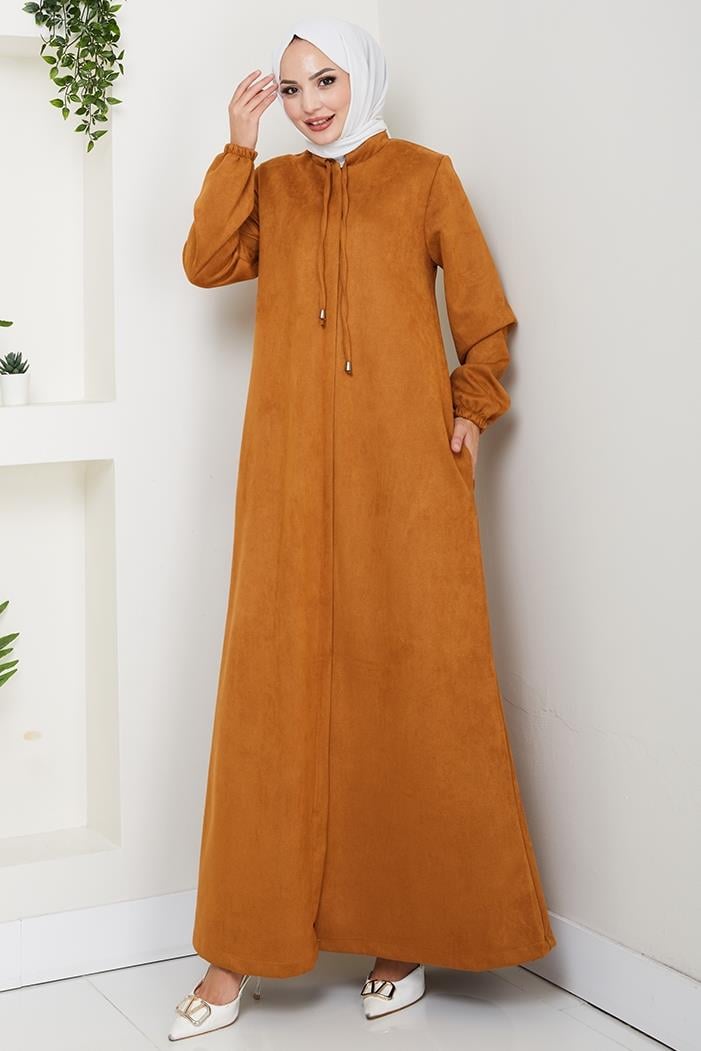 Gizli Fermuarlı Süet Ferace 1605 - Taba