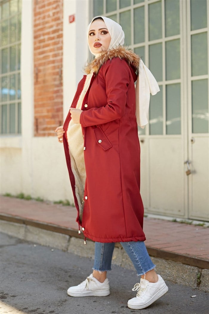 İçi Kürklü Mont 2401  - Bordo