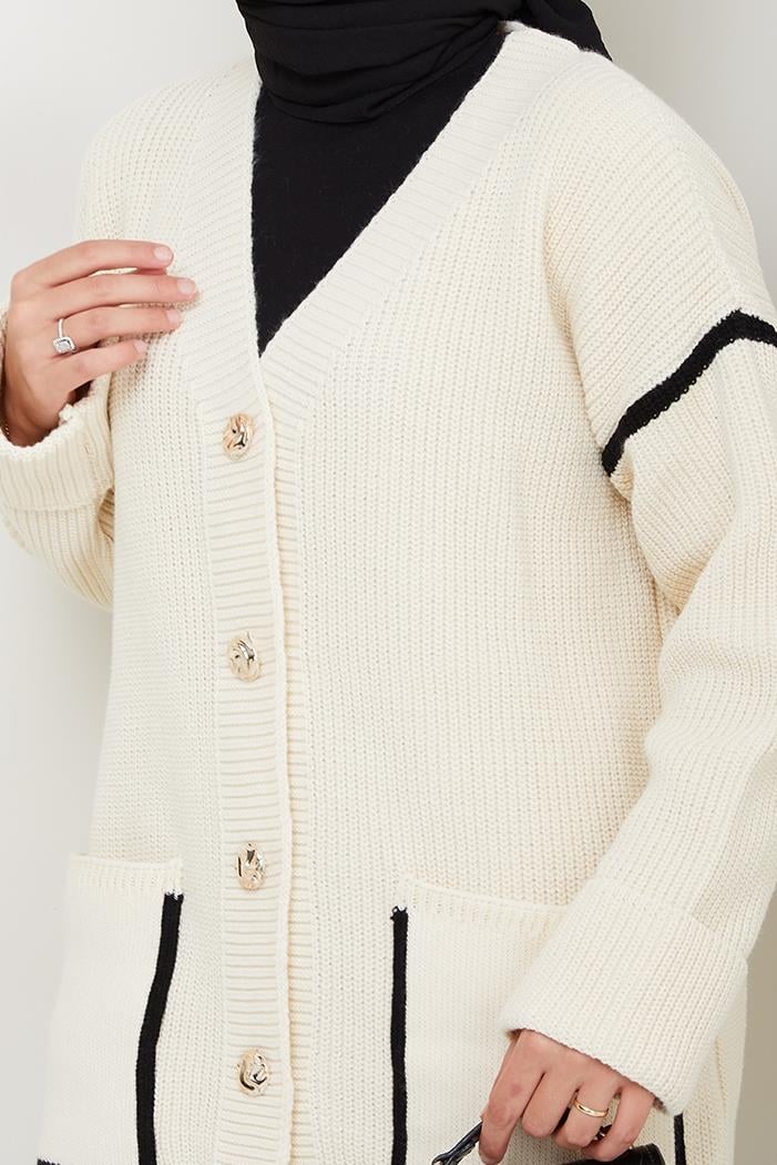 İlge Düğmeli Triko Hırka 1597 - Ekru