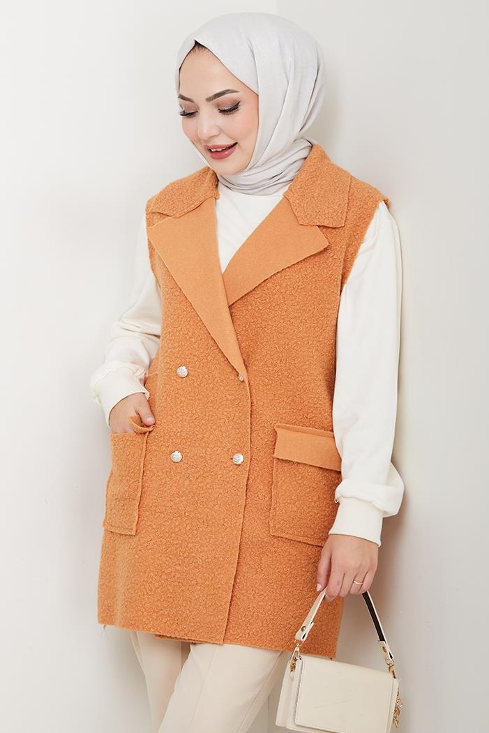 Kapak Cepli Düğmeli Yelek 1649 - Taba