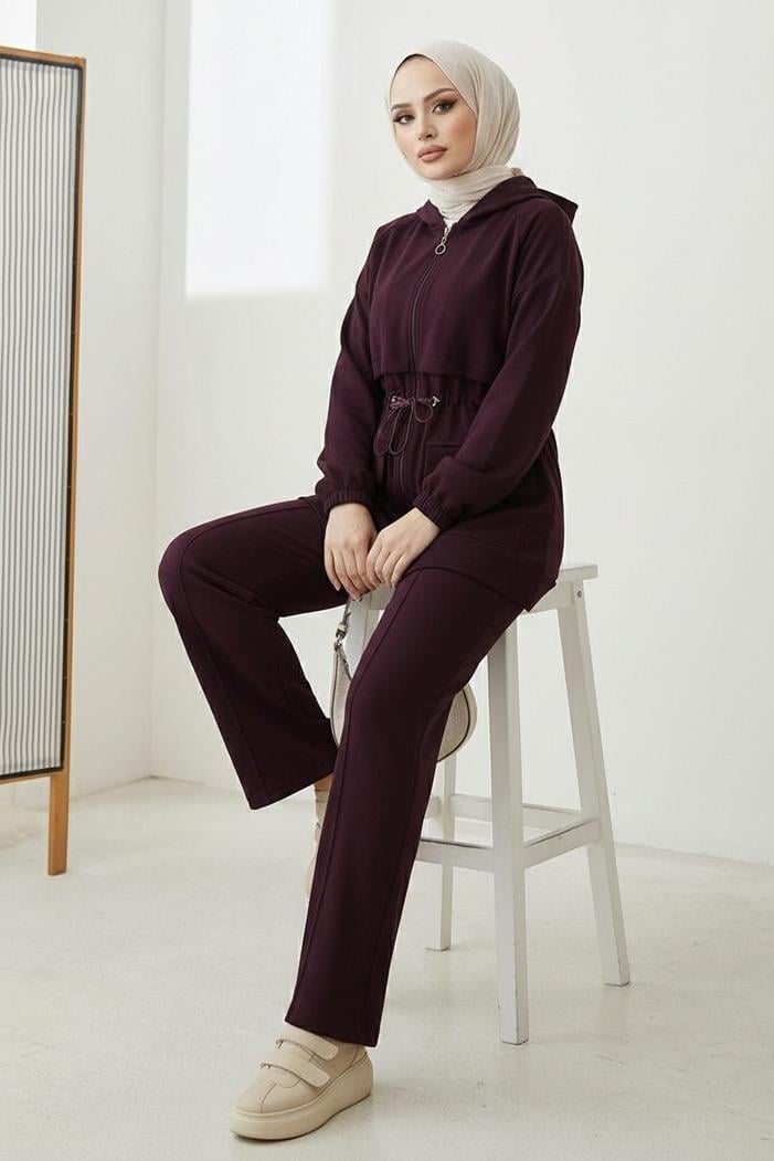 Kapak Cepli Oysho İkili Takım 1652 - Mürdüm