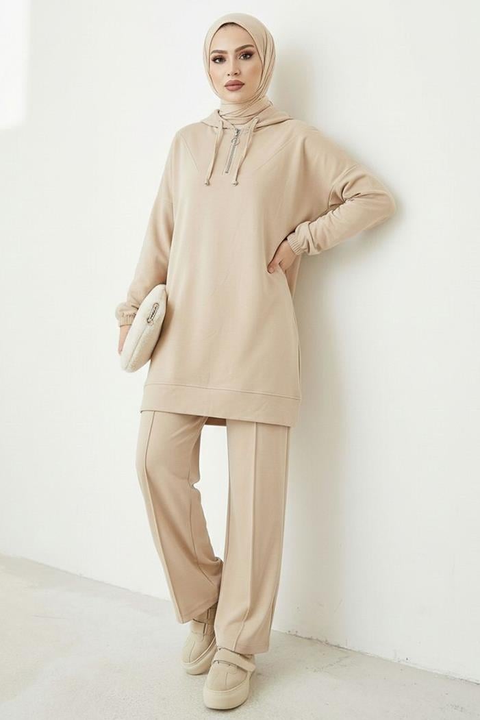 Kapüşonlu Oysho Tunik Pantolon İkili Takım 1676 - Taş