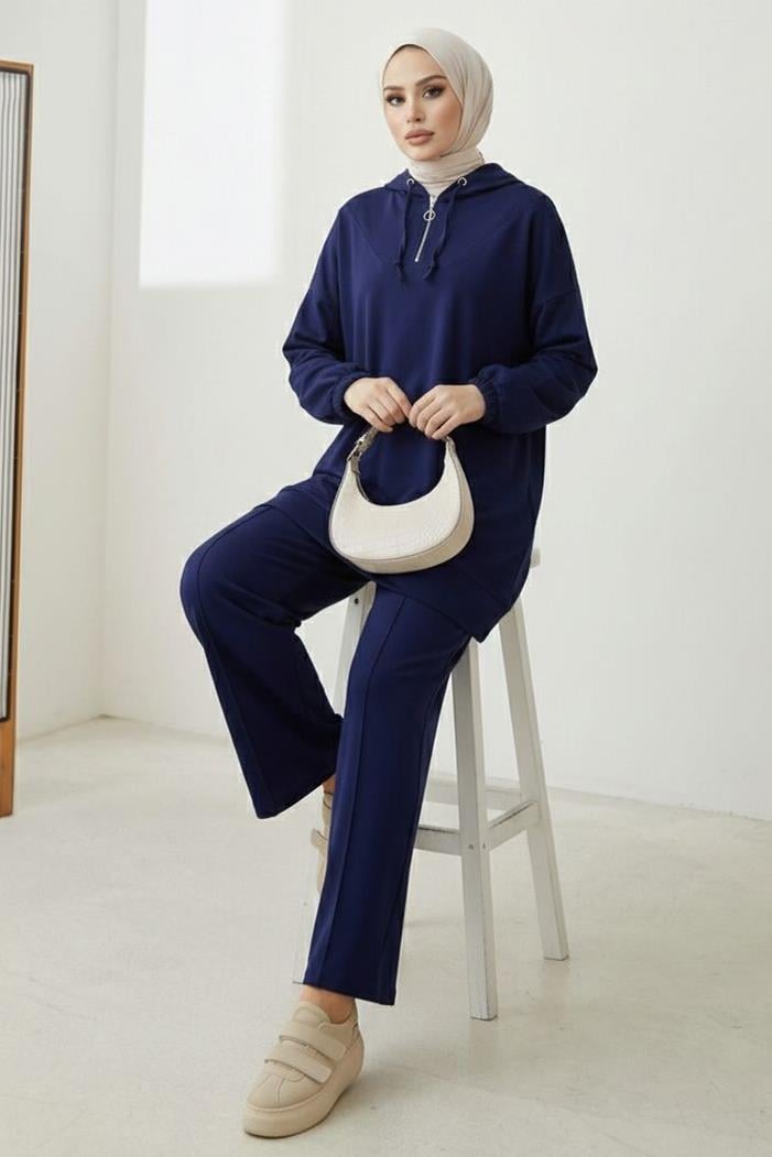 Kapüşonlu Oysho Tunik Pantolon İkili Takım 1676 - Lacivert