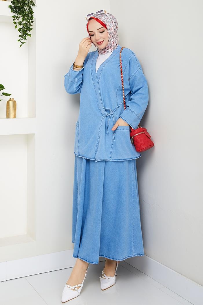 Kimono Etek İkili Kot Takım 1531 - Açık Mavi