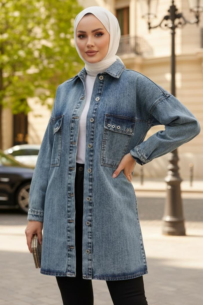 Kuş Gözlü Kot Ceket 1462 - Açık Mavi