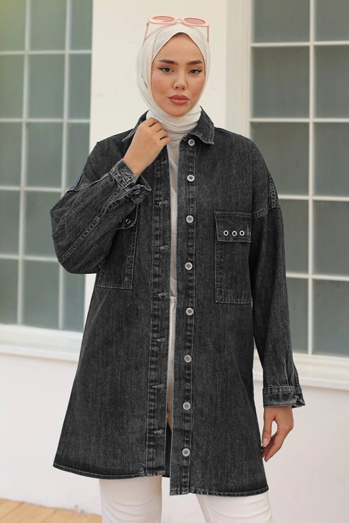 Kuş Gözlü Kot Ceket 1462 - Antrasit