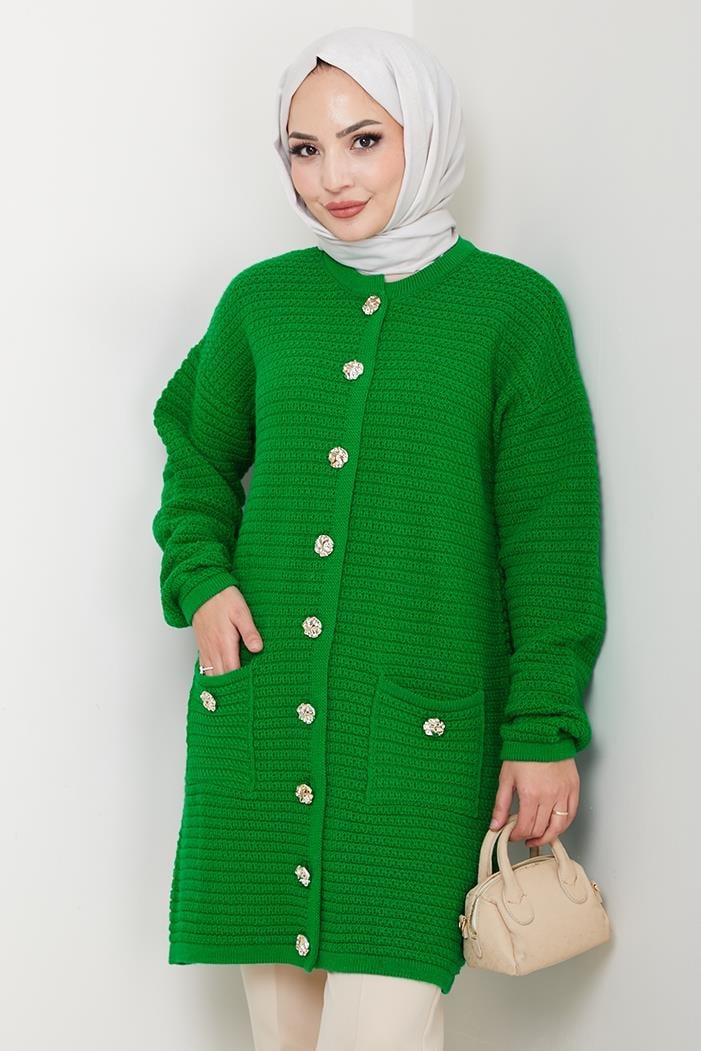 Lezgi Düğmeli Triko Hırka 1599 - Yeşil