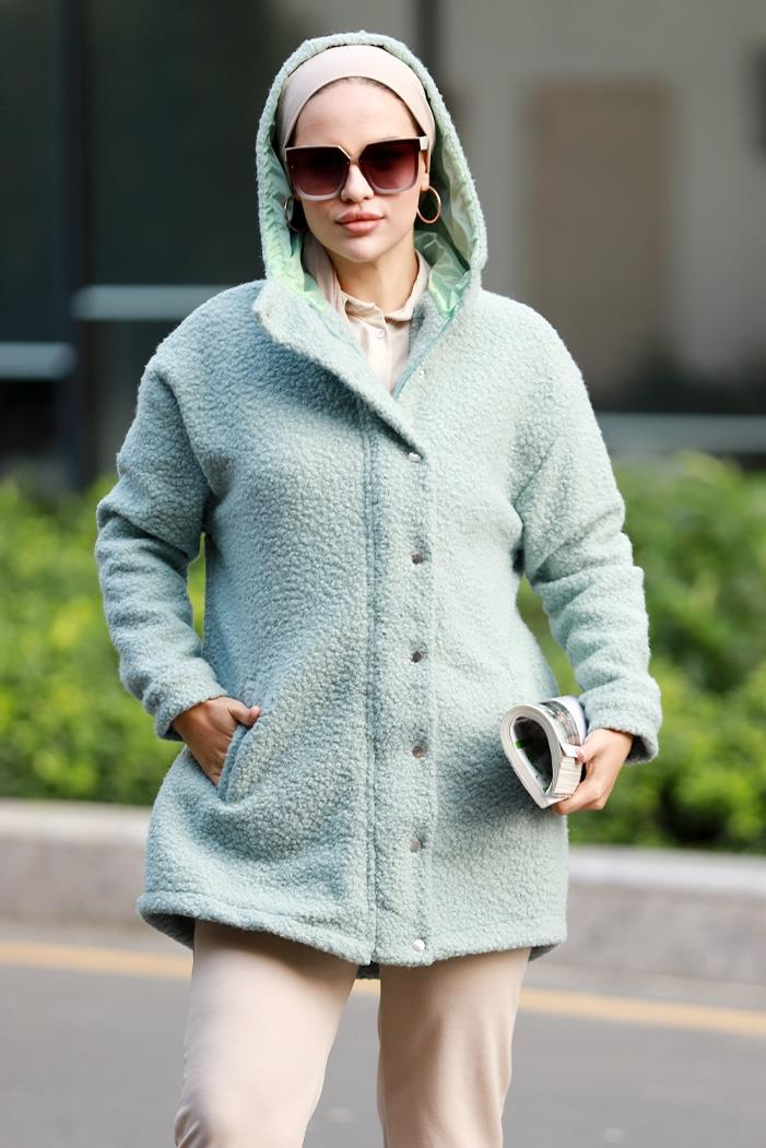 Mari Kapüşonlu Tesettür Kap 643 - Mint