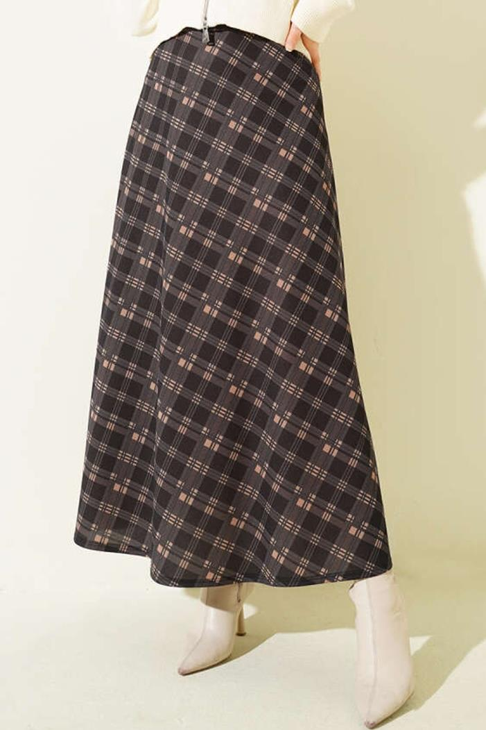 Örme Ekose Kloş Etek 1680 - Siyah