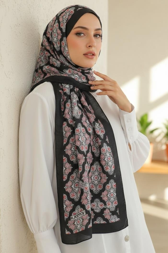 Peril Desenli Soft Şal 1153 - Siyah