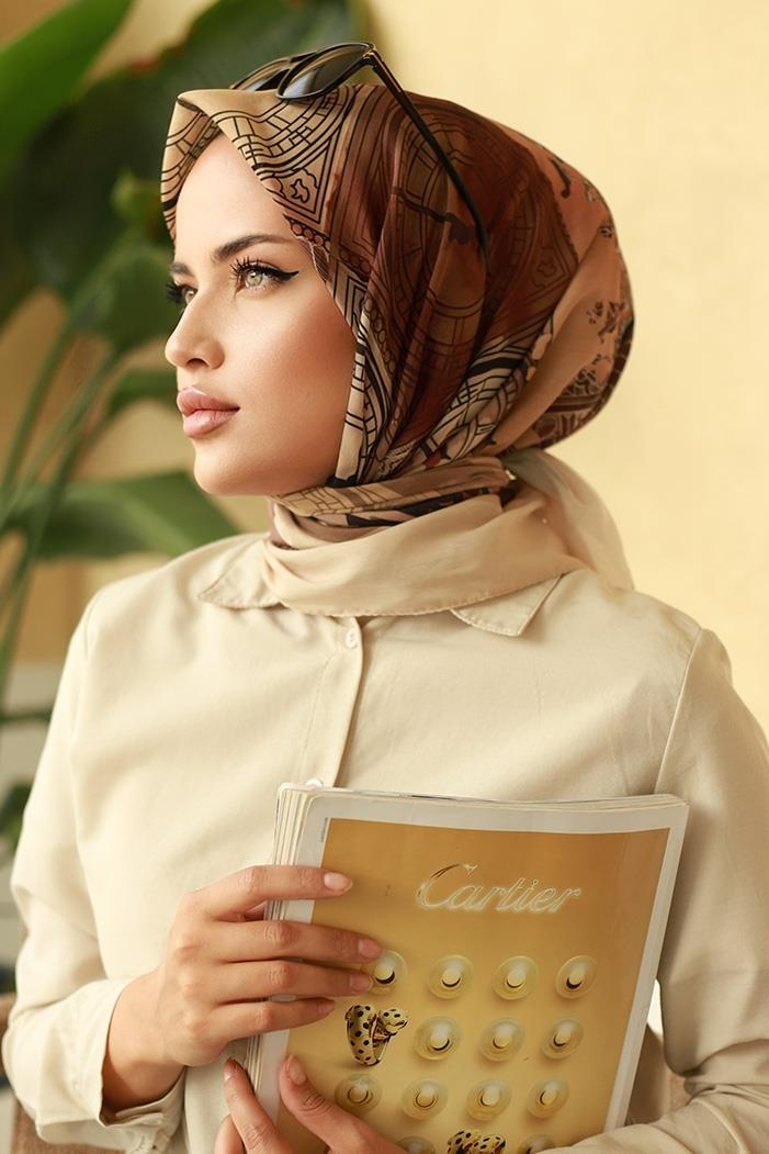 Saat Desen Soft Eşarp 627 - Vizon