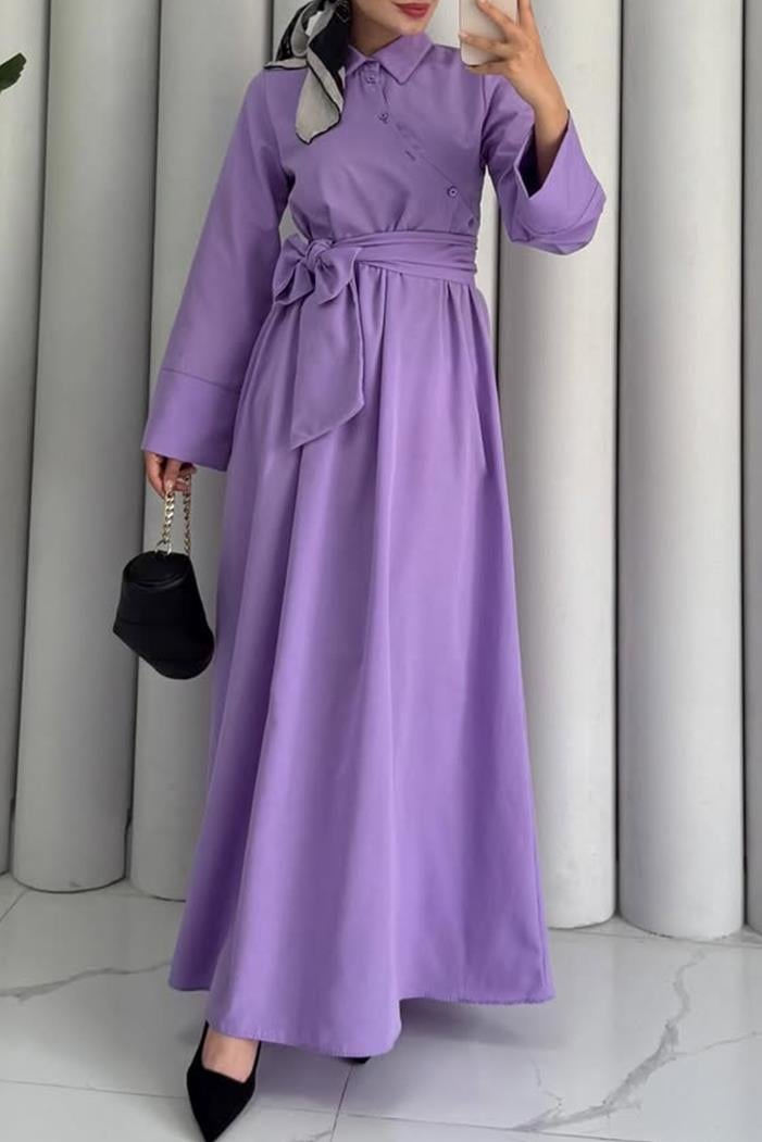 Seliz Yandan Düğmeli Elbise 1528 - Lila