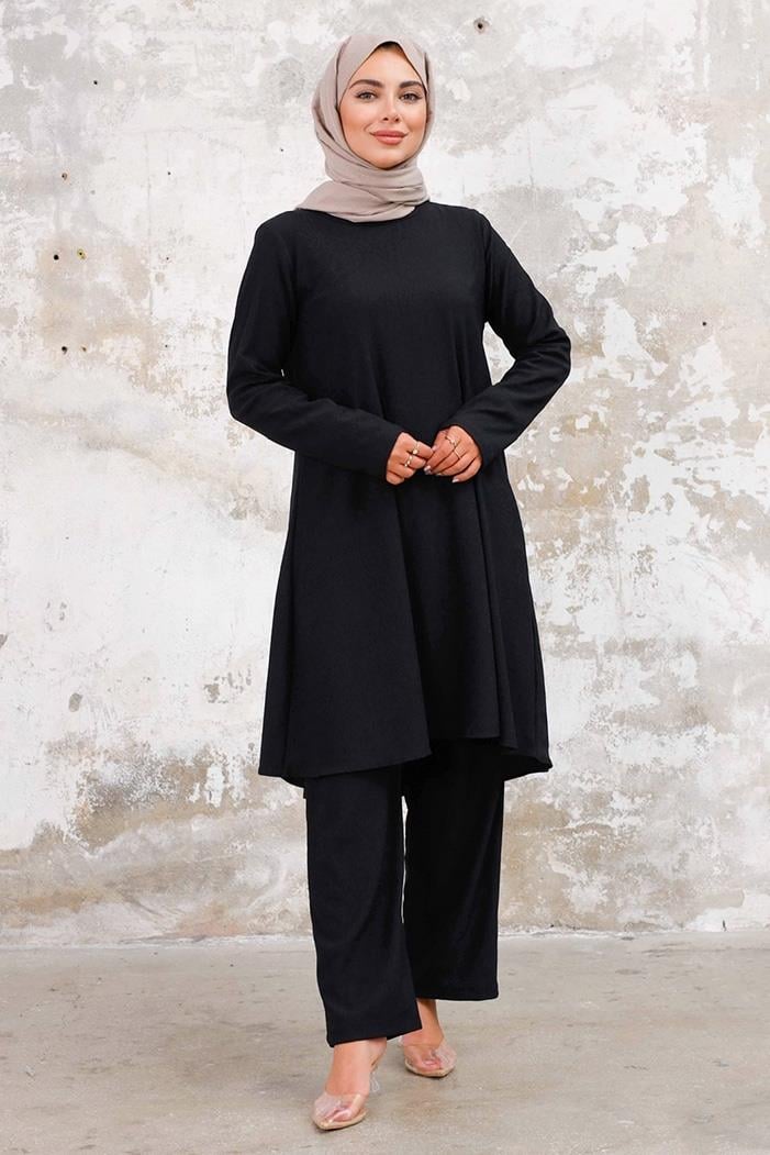 Seyal Tunik Pantolon Bürümcük Takım 1252 - Siyah