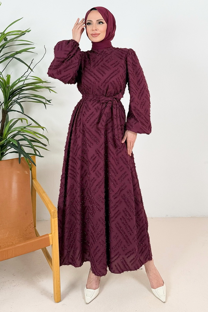 Silay Püsküllü Abiye 1396 - Bordo