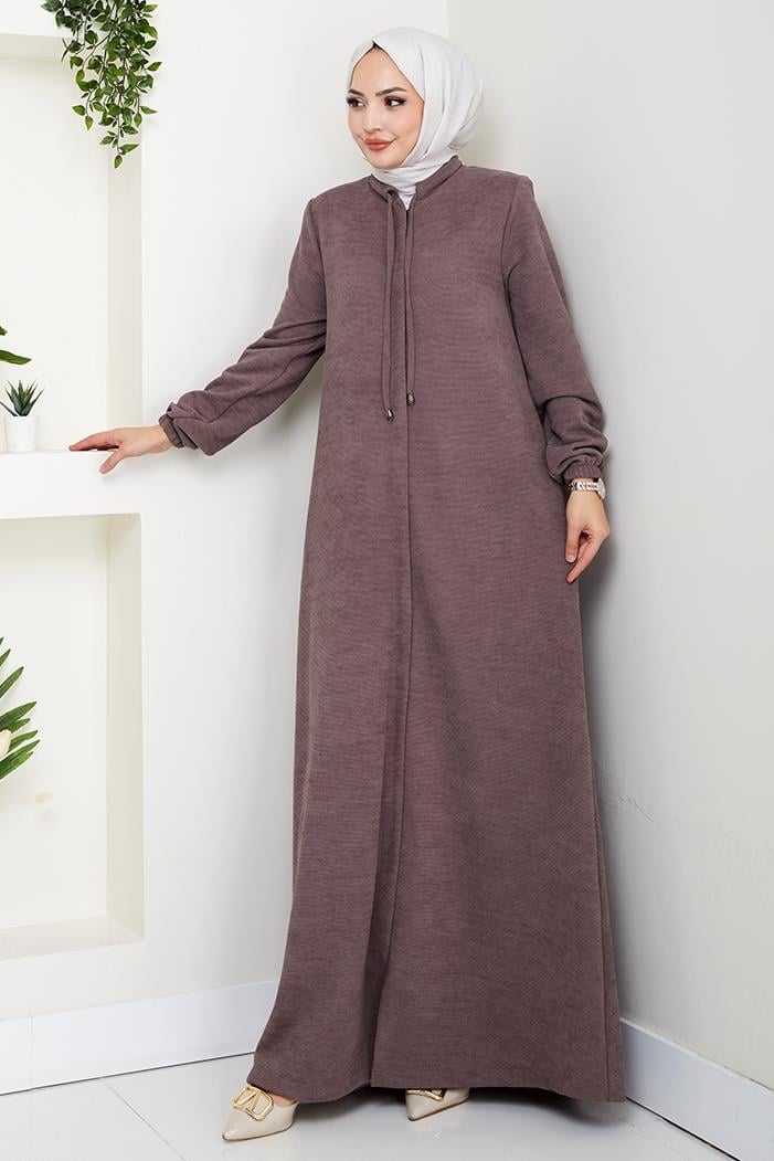 Şönil Gizli Fermuarlı Ferace 1628 - Açık Kahve