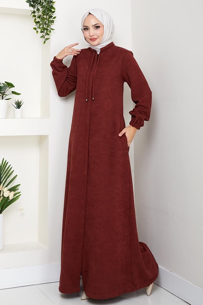 Şönil Gizli Fermuarlı Ferace 1628 - Bordo