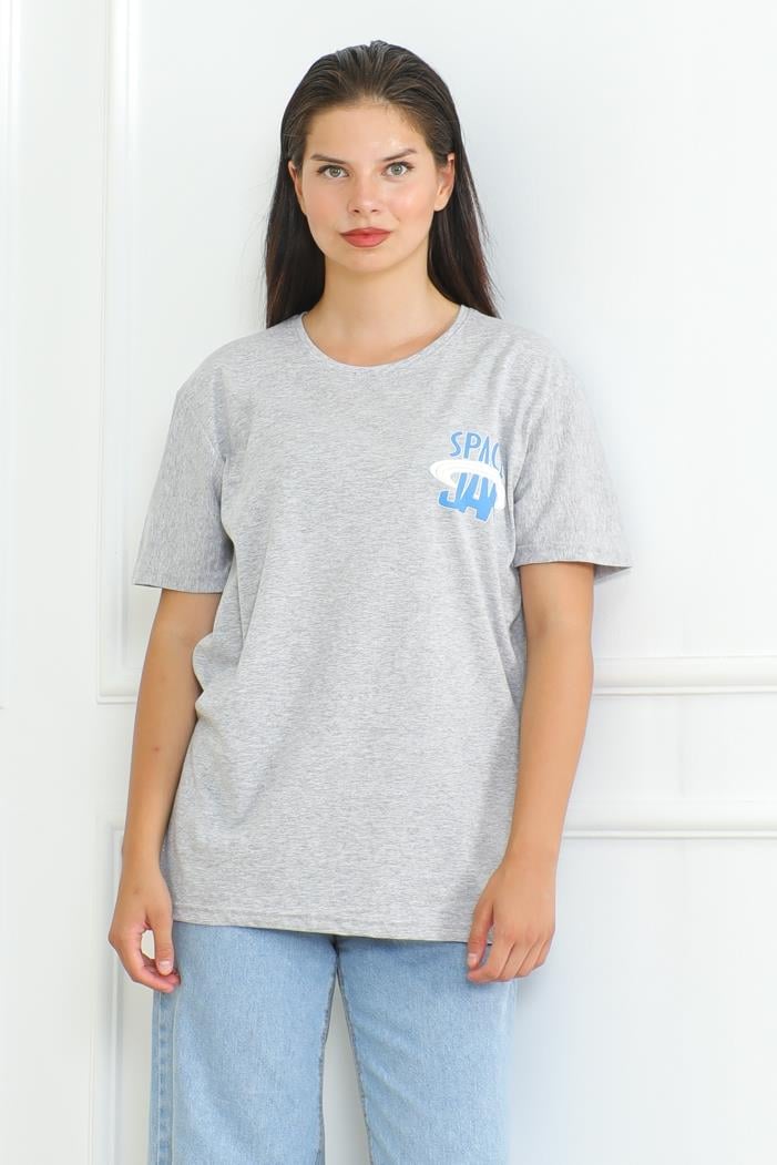 Space Baskılı Tişört 1062 - Gri