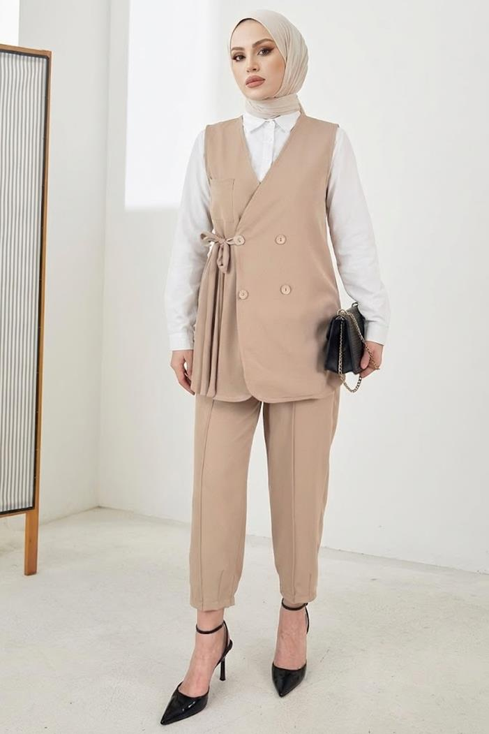 Tual Yelek Pantolon İkili Takım 1395 - Taş