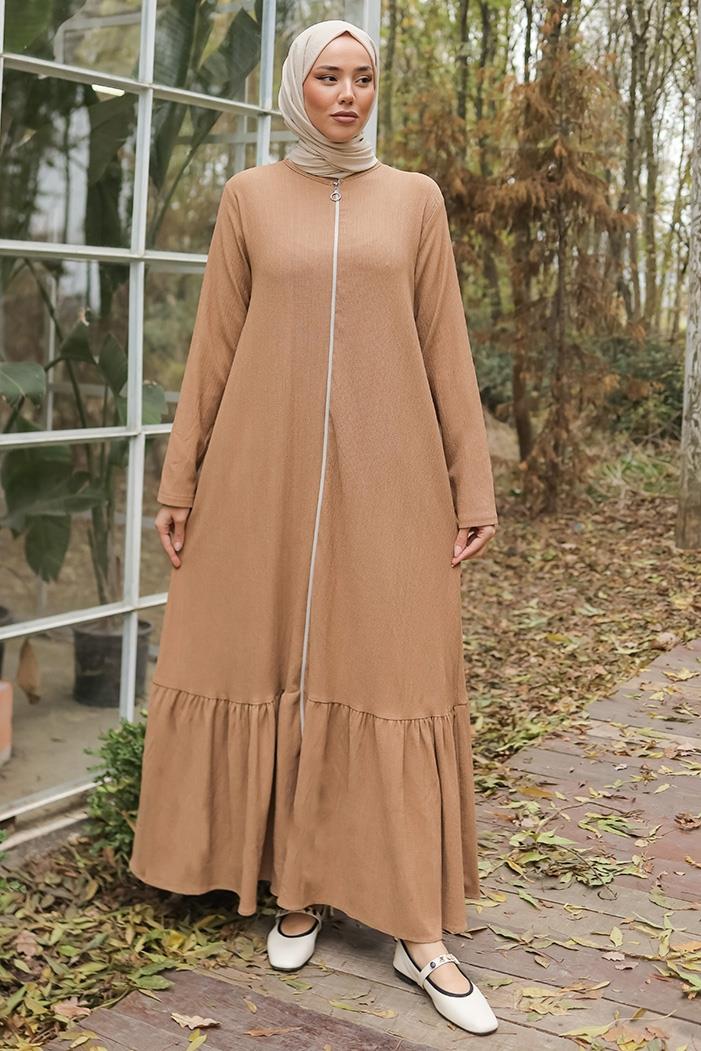 Zeyel Boydan Fermuarlı Ferace 1247 - Vizon