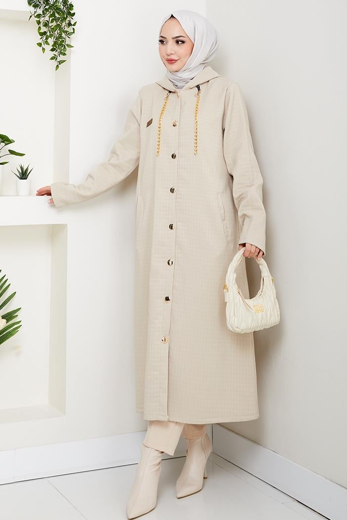 Zincir Detay Düğmeli Kapitone Kap 1647 - Taş