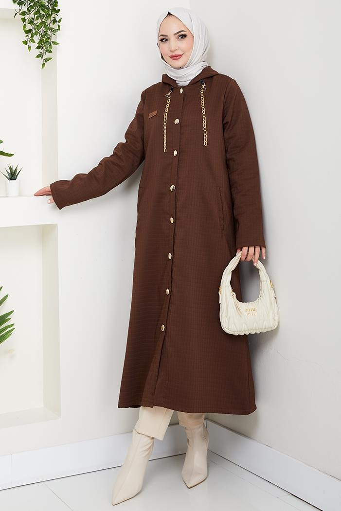 Zincir Detay Düğmeli Kapitone Kap 1647 - Kahve