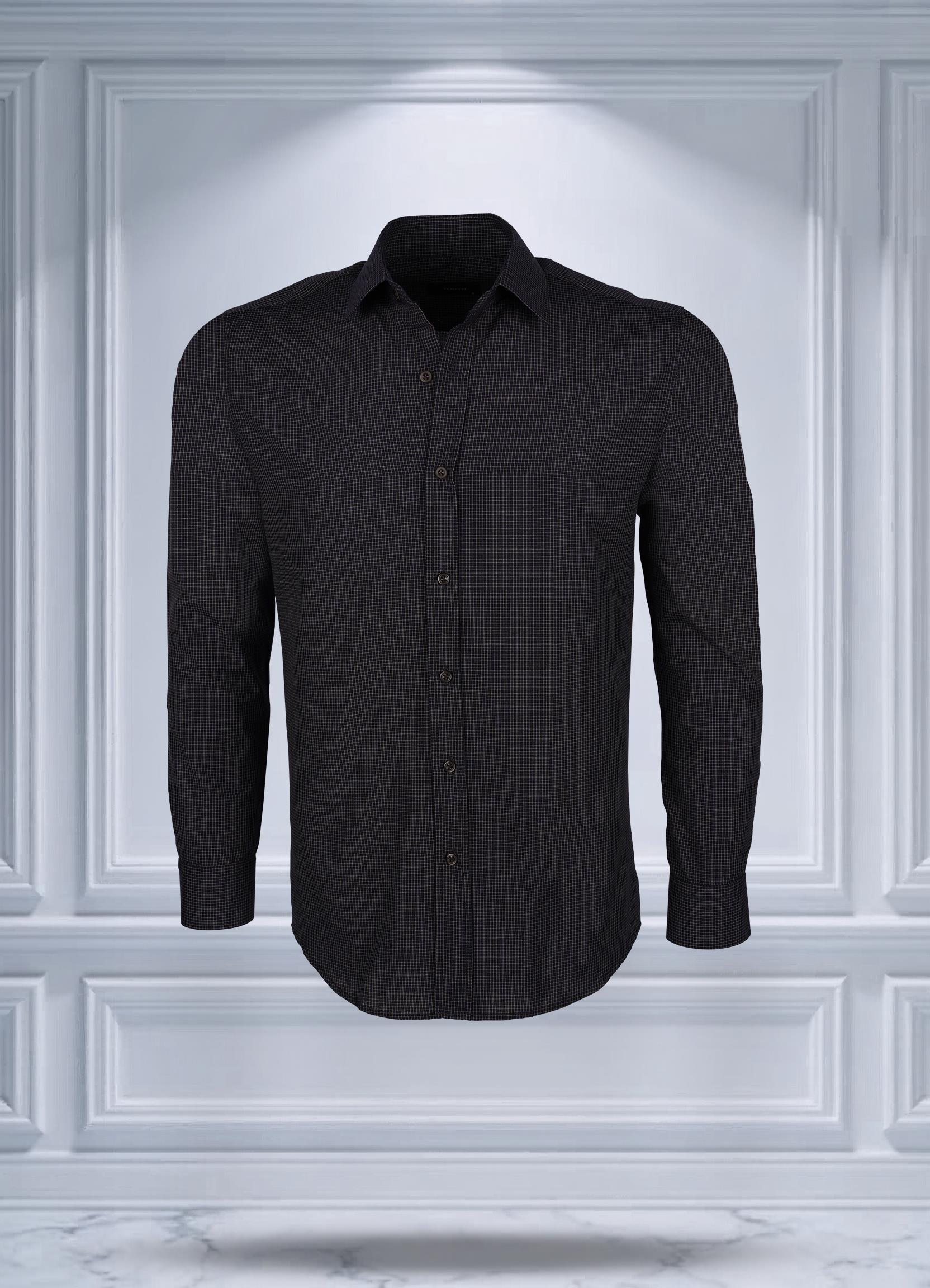 TodthTodth Kolay Ütülenebilen Dört Mevsim Modern Fit Yumuşak Dokulu Siyah Mini Kareli Erkek Gömlek3 Gömlek 899 TL