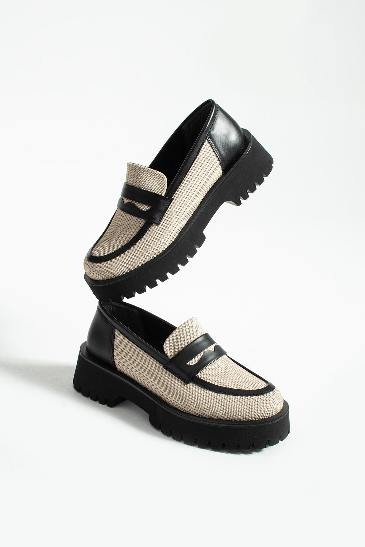 Kadın Yüksek Taban Günlük Loafer Vela - Bej ve Siyah