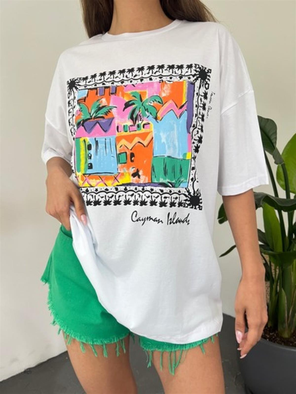 Boyama Baskılı Tshirt 80647 BEYAZ