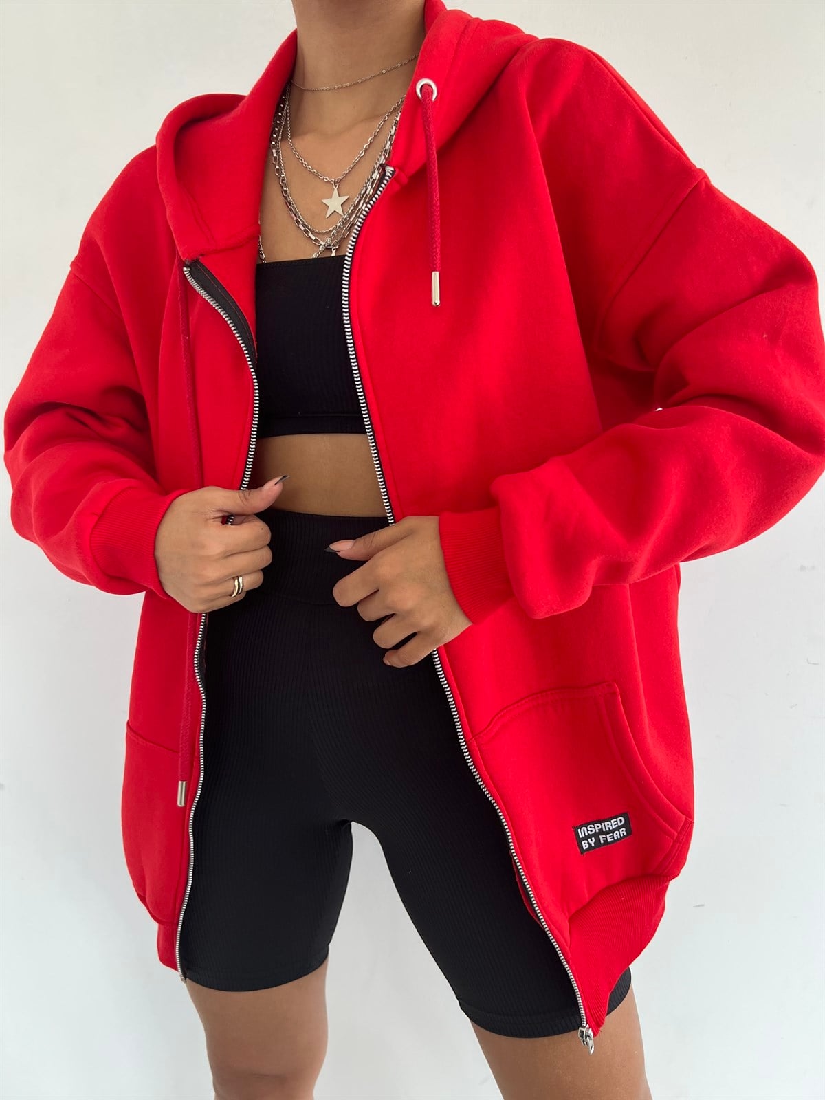 Fermuarlı Uzun Sweat 0514 KIRMIZI