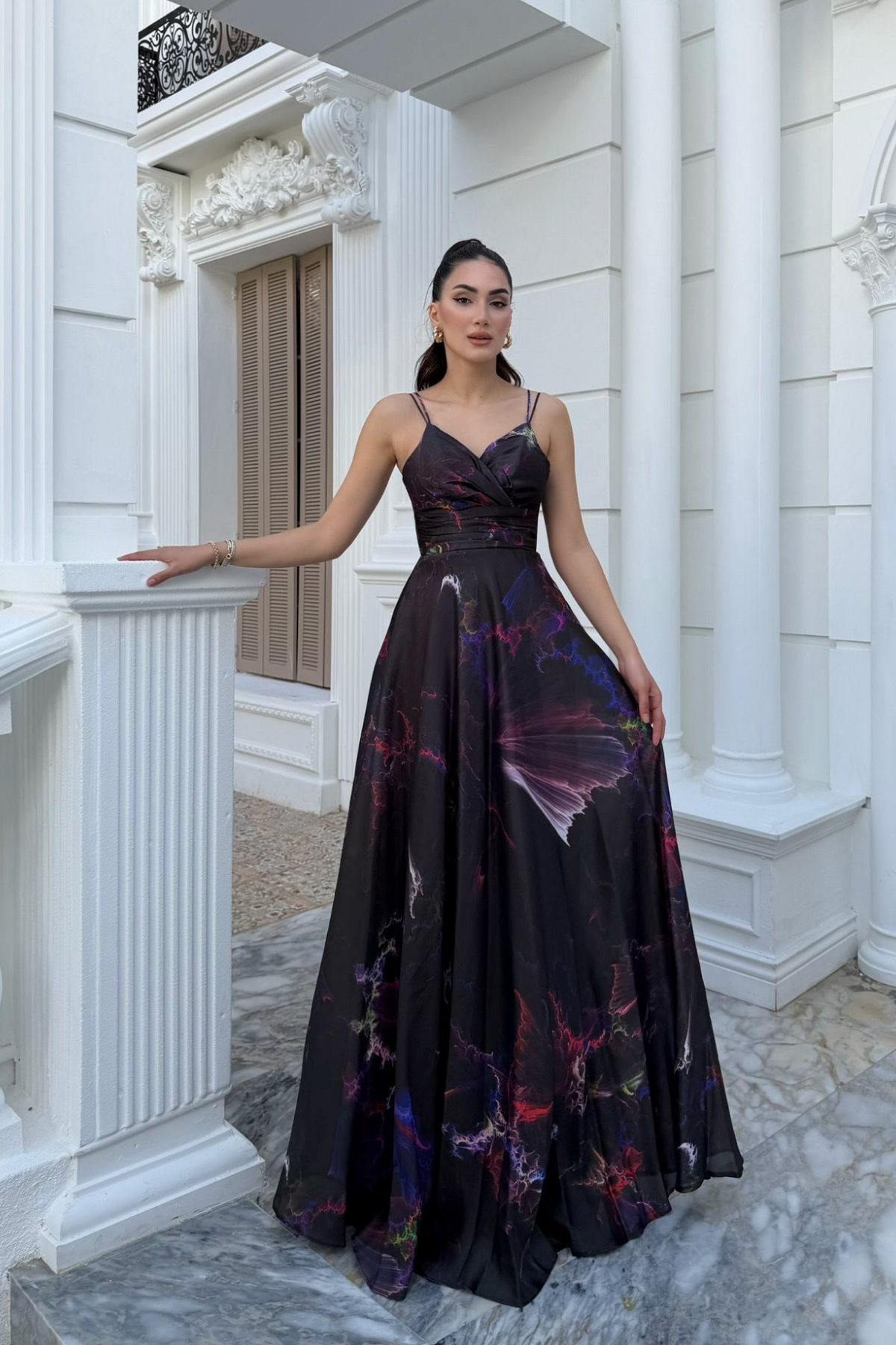 Feza Desenli Askı Detay Abiye 1093