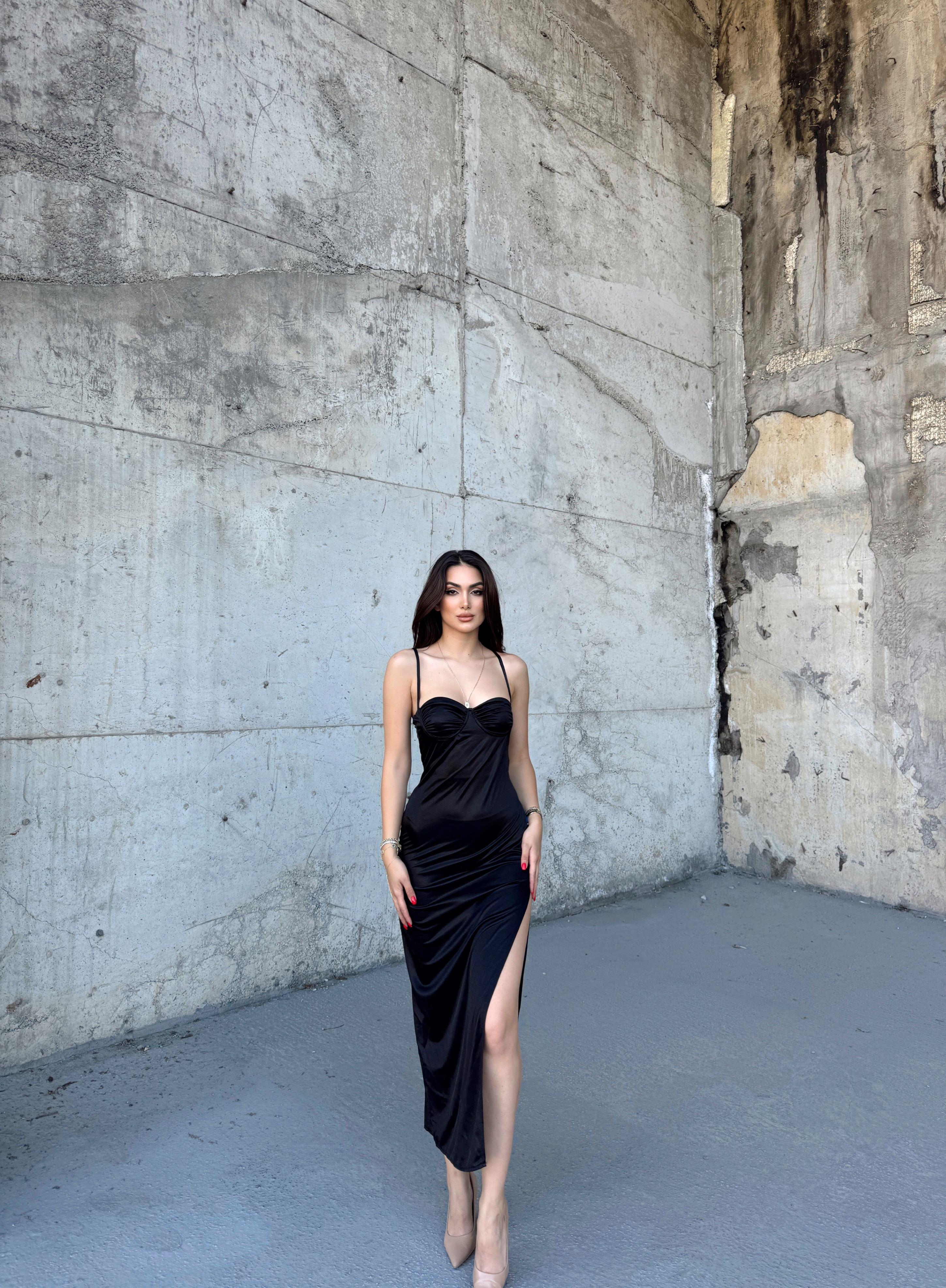 İris Gloplu Midi Elbise 24858 SİYAH