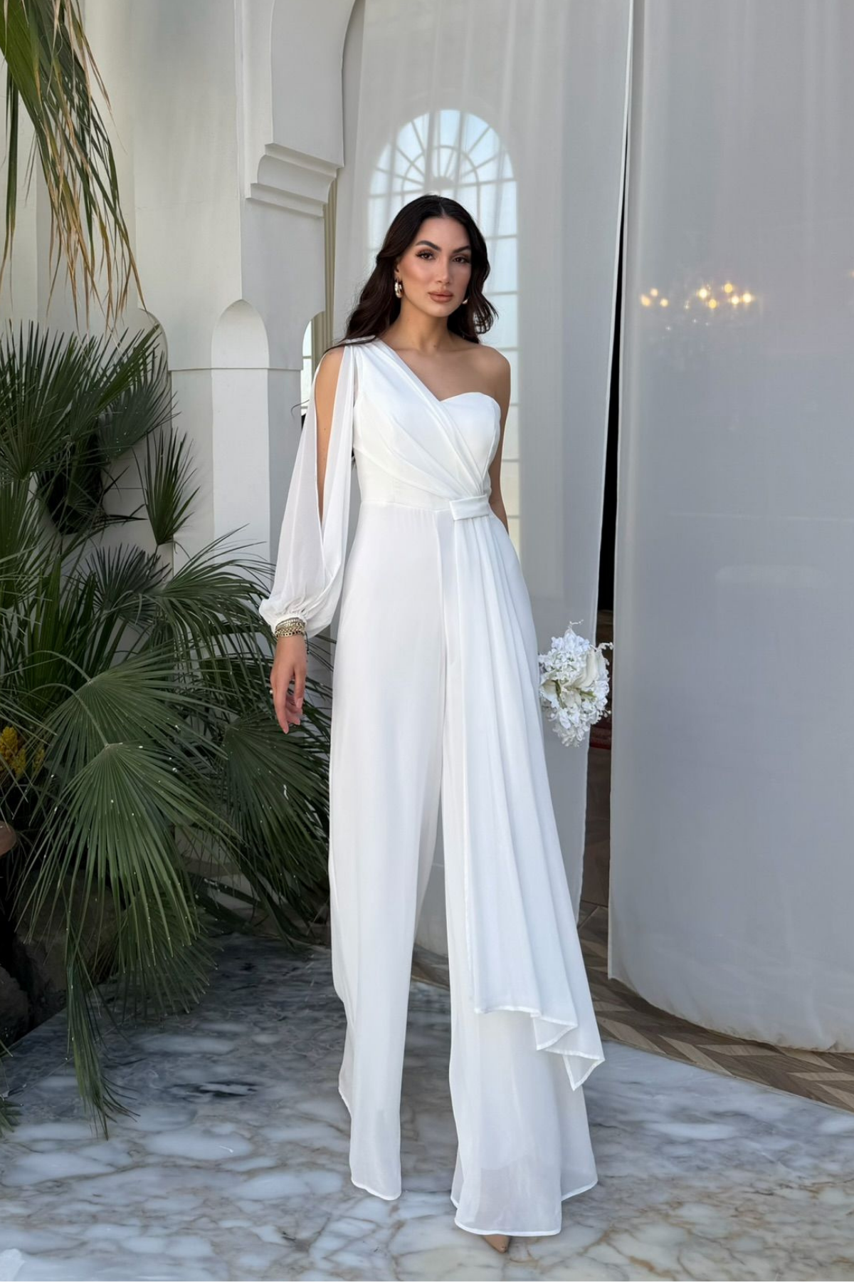 Nera Tek Kol Bağlamalı Şifon Tulum 9389