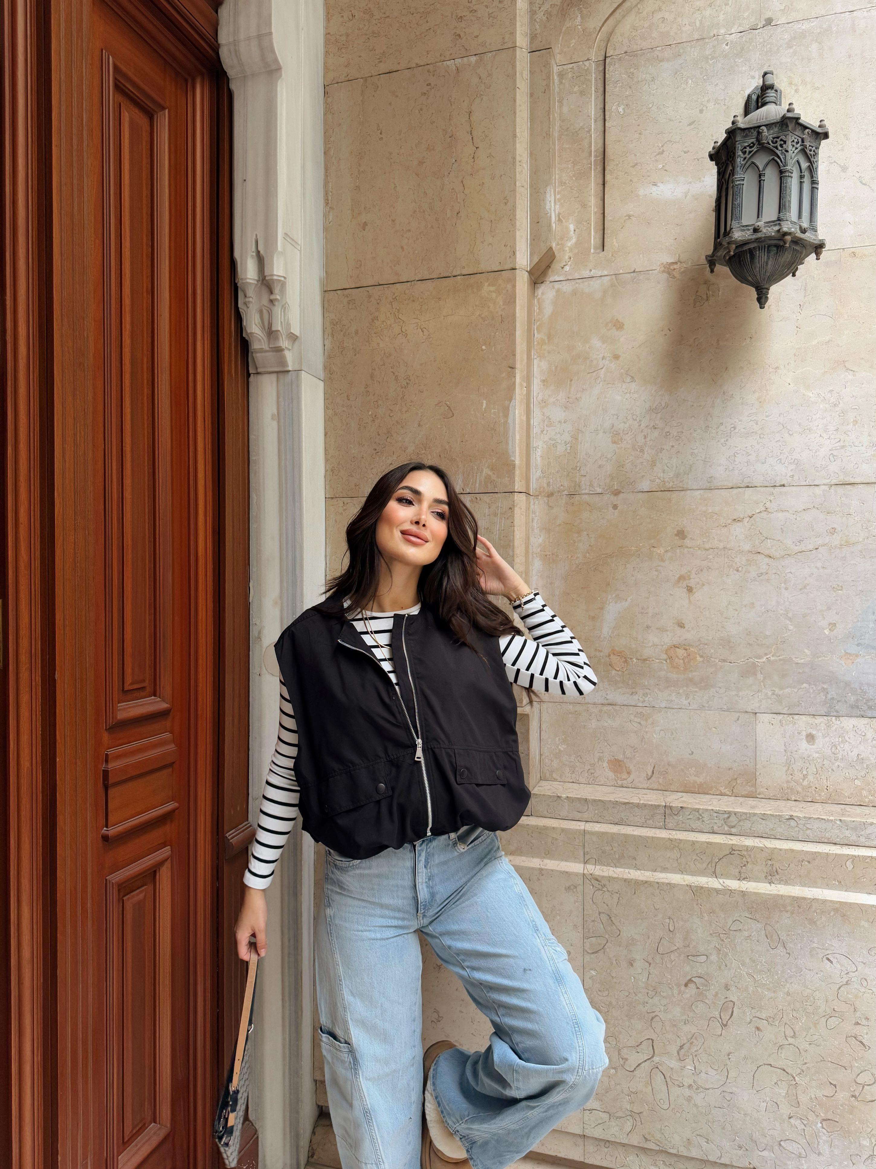 Nicole Oversize Cep Detaylı Yelek 25189 SİYAH