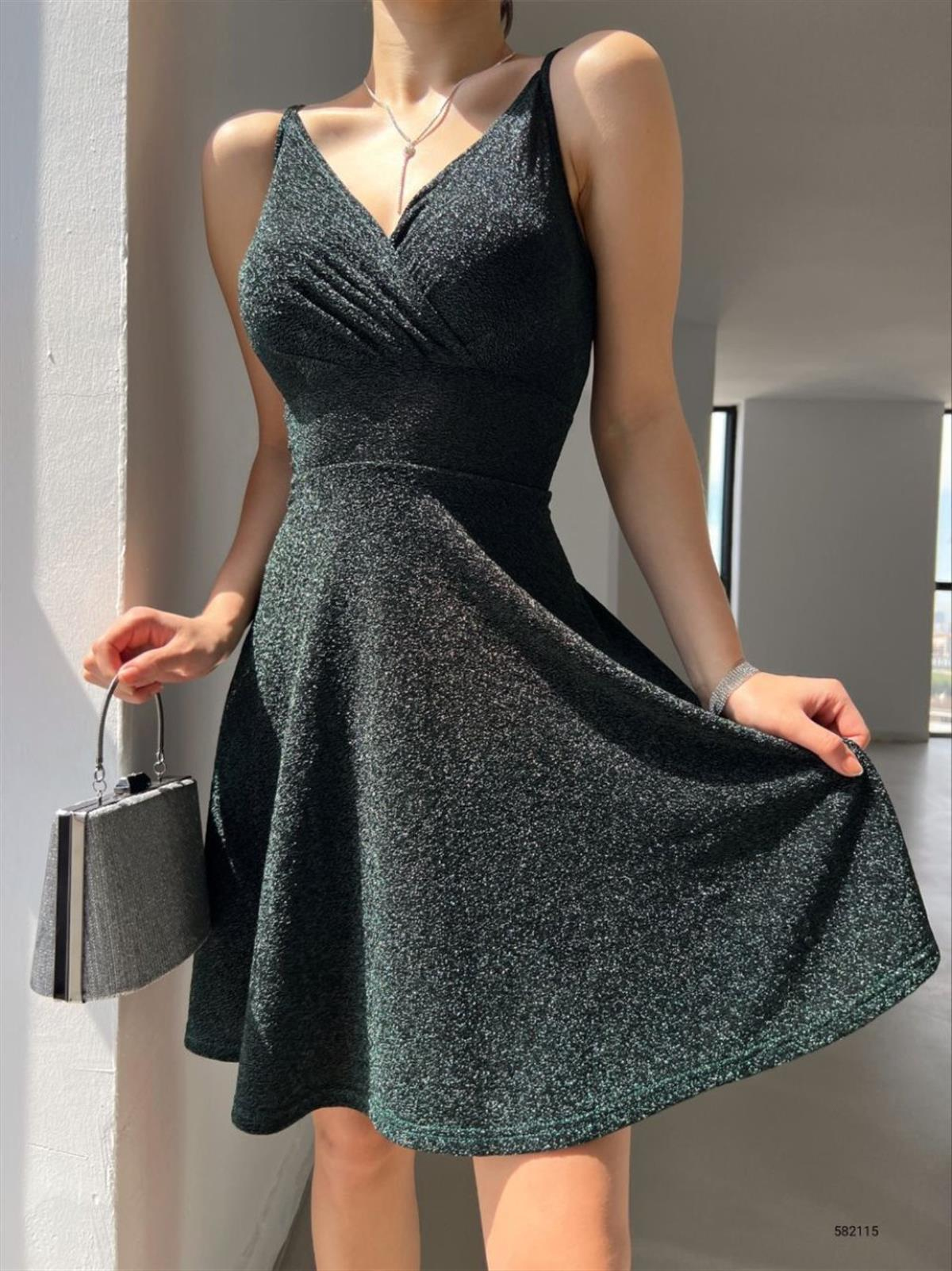 Simli Mini Elbise 582115 SİYAH